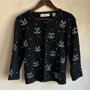 Vintage Marisa Christina Halloween Cardigan Sweater S Black Silver Novelty Rare